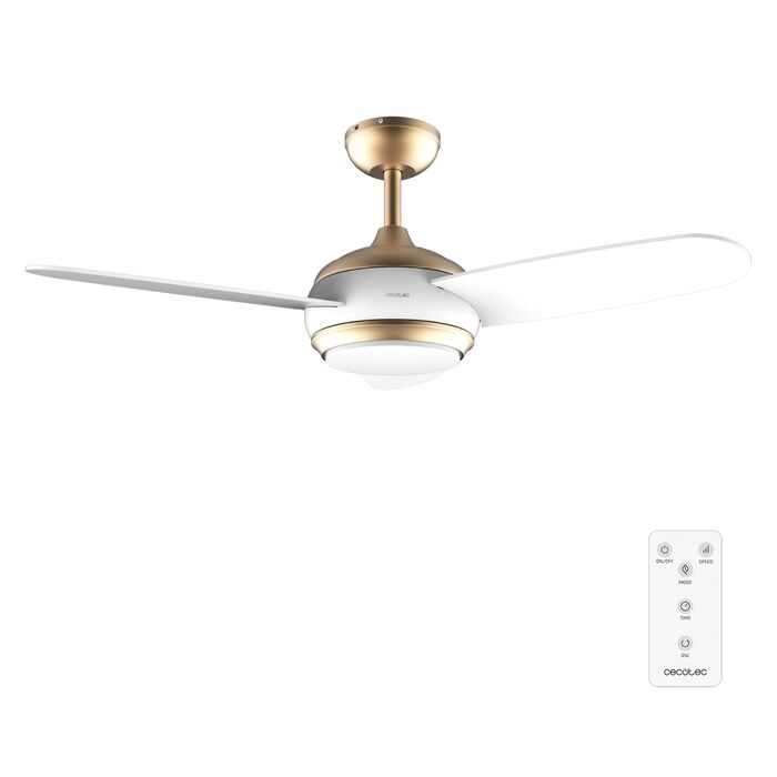 Стельовий вентилятор Cecotec EnergySilence Aero 4265 GoldBlack з LED підсвіткою 18W, діаметр 107 см, пульт, таймер, 3 швидкості, 3 лопаті