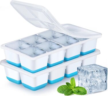 Форма для льоду JRISBO (2 шт) з кришкою, великі кубики льоду, синій, BPA-free, LFGB-сертифікат