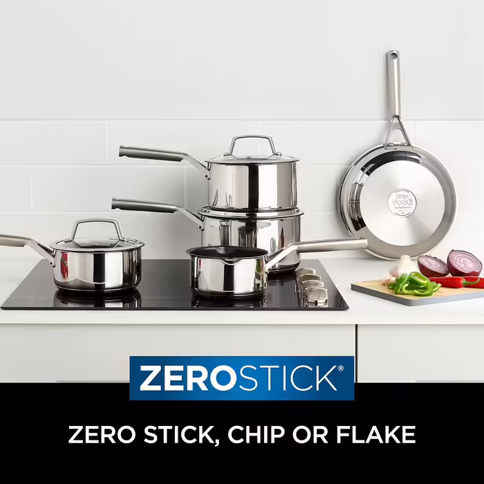 Ninja ZEROSTICK Cookware Frying Pan Set, non-stick coating, space-saving, 24/28 cm frying pans, durable, hard anodized aluminum, induction compatible, Grey, C52200UK Large Frying Pan Set (Large Frying Pan Set, Stainless Steel)