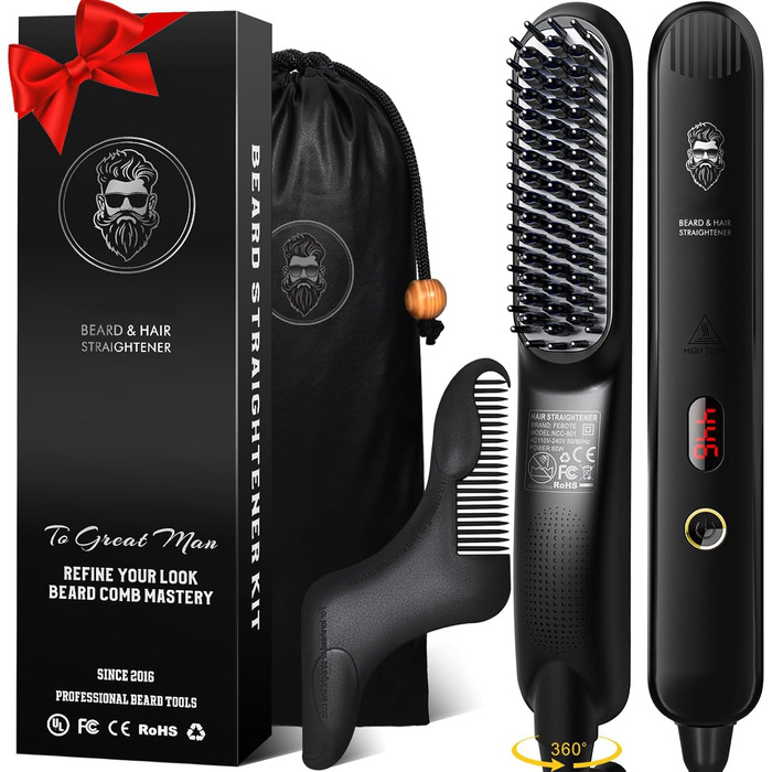 Електрична випрямляч для волосся TENTEK для чоловіків з регулюванням температури, іонізація, захист від опіків, чорний