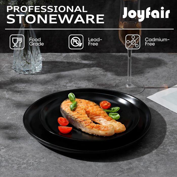 Набір посуду Joyfair Sandy (18 предметів) з кераміки для 6 осіб, матовий чорний, реактивна глазур, мікрохвильова піч та посудомийна машина