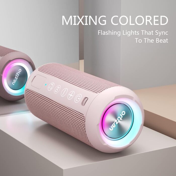 Портативна Bluetooth колонка Ortizan з RGB підсвіткою, водонепроникність IPX7, 30 годин роботи, баси Boost, TWS, AUX, TF картка, мікрофон (РОЖЕВА)