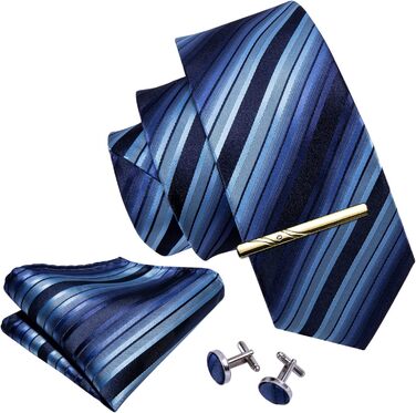 Шовкова краватка Barry.Wang для ділового стилю з хустинкою та краватковою застібкою, набір у клітинку, святкова, синього кольору