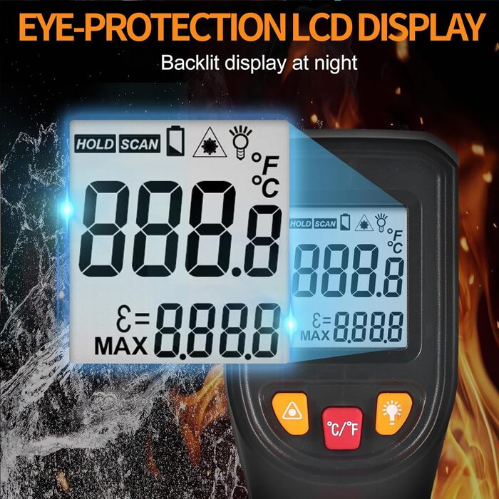 Інфрачервоний термометр, цифровий лазерний вимірювач температури -58°F~1112°F (-50°C～600°C) IR термопістолет (Не для людей). Ідеально підходить для приготування їжі, смаження, кухні, барбекю, м'яса, цукру, морозильної камери