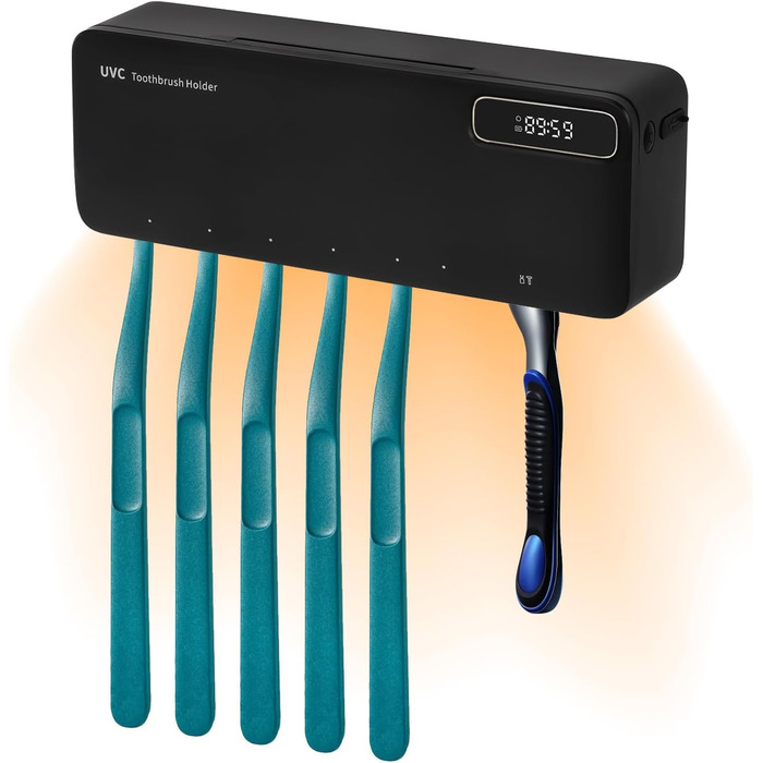UV Toothbrush Sanitizer with 6 Toothbrush Brush Slots, UV Disinfection Toothbrush Holder with Drying, 2000mAh USB Rechargeable Toothbrush Sanitizer Holder Wall Mounted with 3 Modes for Bathrooms (White) (Black)