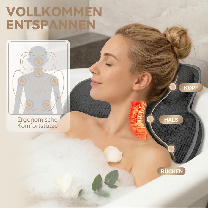 Подушка для ванни з 3D Air Mesh сітки, неслизька, швидковисихаюча, м'яка подушка для ванни (сіра)