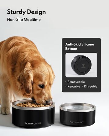 Нержавійна миска для собак HomeRunPet, 1 л з неслизьким дном, подвійні стінки, ізольована, для маленьких, середніх та великих собак, чорна