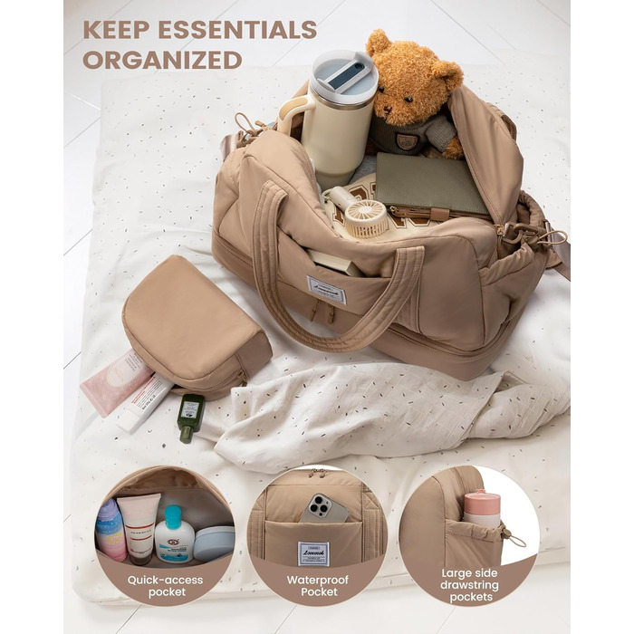 Сумка-мішок LOVEVOOK для подорожей, ручна поклажа, жіноча, велика, з відділенням для взуття, для спорту, фітнесу, подорожей, сауни, клініки, пологів, Khaki