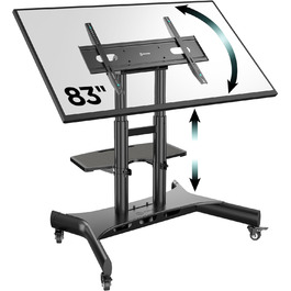 ONKRON Mobile TV Stand with Wheels - Adjustable Height & Tilt for 32-70 inch TVs up to 45kg, VESA 600x400 - Black TS1350-B