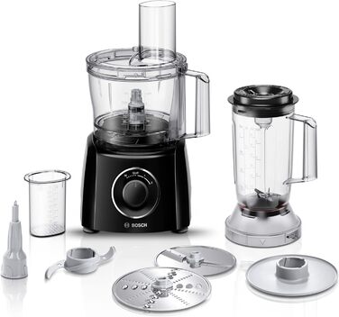 Кухонний комбайн Bosch MultiTalent 3 MCM3201B, 800 Вт, 30 функцій, 2.3 л, міксер 1 л, універсальний ніж, насадки для нарізки і натирання, збивальна насадка, чорний