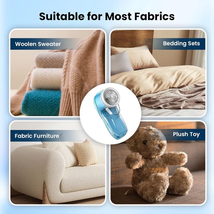 Електричний видалення ворсу для одягу та килимів, USB, 3 леза, блакитний