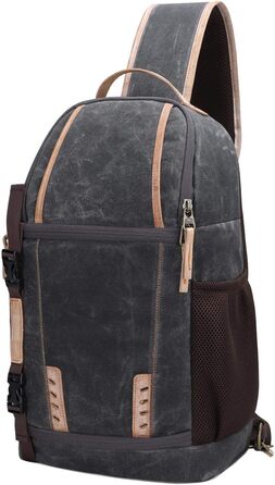 Рюкзак для камери Neuleben Sling Rucksack Vintage, водовідштовхувальний, для дзеркальної камери, з матеріалу вощений канвас, унісекс (темно-сірий)
