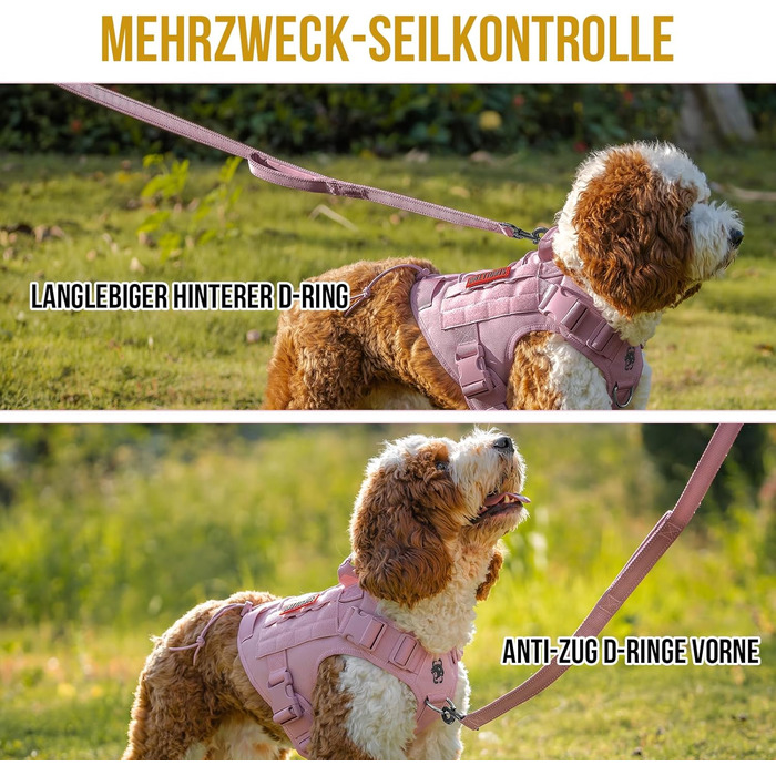 Нагрудник для собак OneTigris FIRE Watcher тактичний, безпечний, з 1 ручкою та 2 D-кільцями, 1000D нейлон (рожевий, XS)