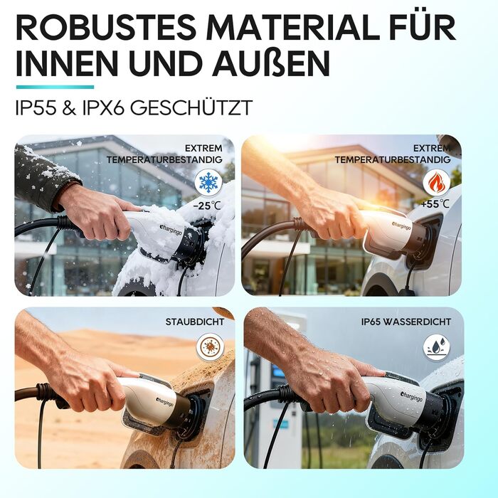 Портативний зарядний пристрій для електромобіля Type 2 (Schuko) 3.68kW, 6-16A, LCD, 5м, IP65, 16A, 22kW, CCS2, IEC 62196-2