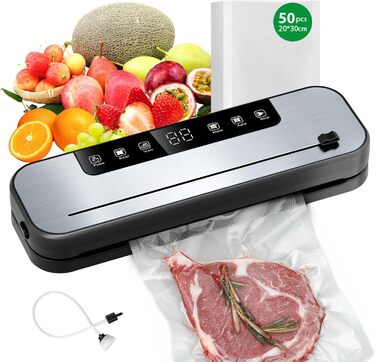 Вакуумний апарат Automatik 6-в-1 для продуктів харчування, з 50 пакетами, цифровий таймер, для сухих та вологих продуктів