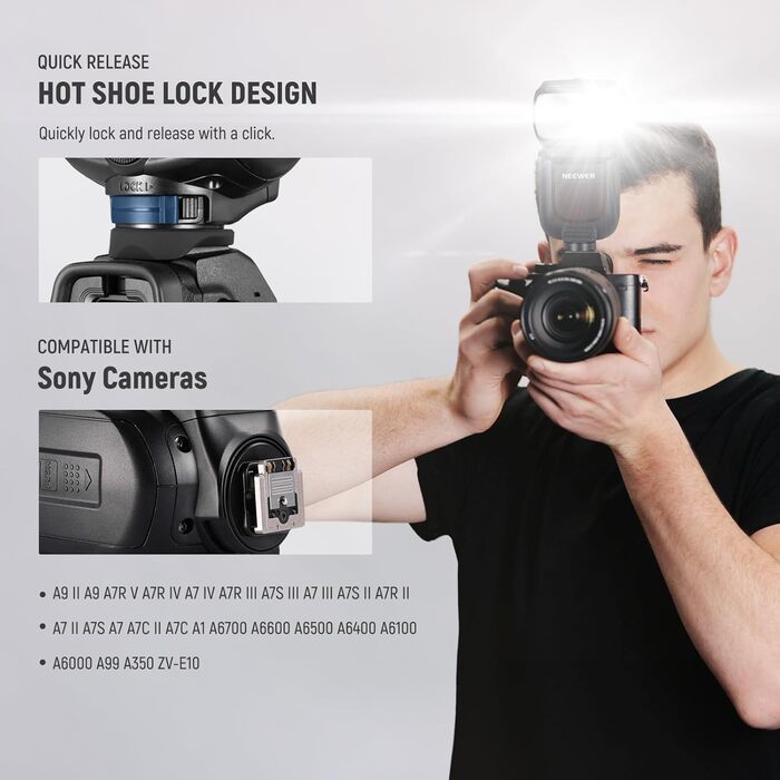 NEEWER NW760-S TTL спалах Blitz Speedlite для камер Sony DSLR, 76Ws GN60, 2.4G, 1/8000s HSS, TCM, 230 спахів, 0.1-2.7s