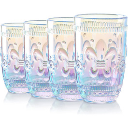 Joeyan 370ml Rainbow Water Glasses, Set of 4 Gradient Tumbler Glasses, Colorful Embossed Flower Pattern, Shimmering Iridescent Drinking Glasses, Romantic for Everyday Family Meals, Party, Office, Drinks, Cocktails, Juice