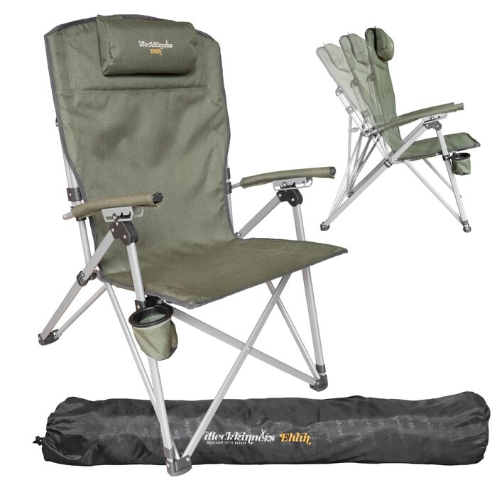 Крісло кемпінгове Dieckkiners Ehlin, сталеве, складане, з високою спинкою (3 положення), для балкона, саду, тераси, зелене