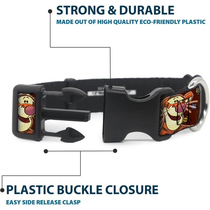 Нашийник Buckle-Down з пластиковим затискачем - Winnie The Pooh, ширина 2.5 см, розмір Medium, обхват шиї 28-43 см