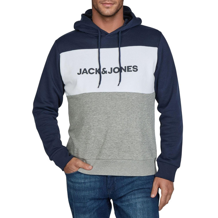 Чоловічий худі Jack & Jones JWHLOGO Blocking Regular Fit з принтом, темно-синій (Navy Blazer), розмір L