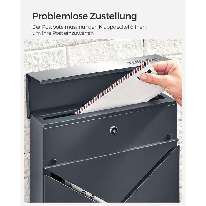 Поштовий ящик SONGMICS з лазерним гравіюванням, антрацит-срібний (GMB081G01) | Персоналізований, з відділенням для газет, V-подібним замком