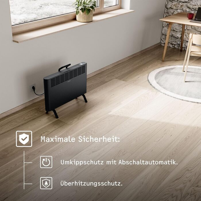 Електричний конвекторний обігрівач Stiebel Eltron 2 kW, для площі 25 м², з терморегулятором, на колесах, чорний, TÜV-сертифікований