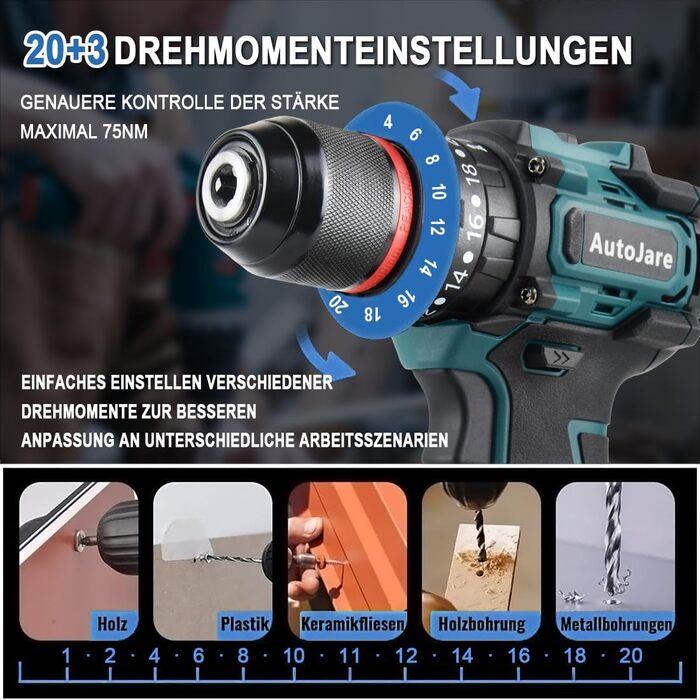 Акумуляторний ударний дриль-шуруповерт сумісний з Makita 18V, 13 мм, безщітковий, 35+3 ступені крутного моменту, 90 Н.м, 2 регульовані ступені, акумуляторний шуруповерт з 3 аксесуарами (без акумулятора) (10 мм для Bosch 18V)