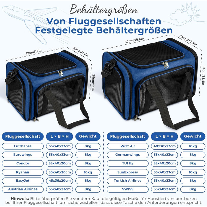 Транспортна сумка для кота та собаки, переноска для собак, складана переноска для котів, портативна переноска, до 5 кг, для середніх собак та котів (M, L 43 x B 28 x H 28 см, темно-синій)