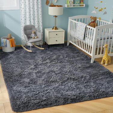 Килимок CHOSHOME для спальні, вітальні: м'який, сучасний, з високим ворсом, антиковзаюча підкладка, для дитячої кімнати, шэггі, сірий, 90x150 см