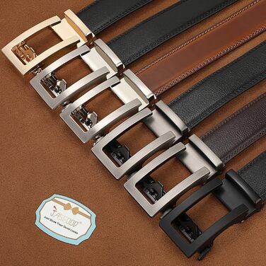 Чоловічий шкіряний ремінь JasGood з автоматичною застібкою, регульований, без отворів, ширина 35 мм, чорний, 130 см (підходить для обхвату талії 101-115 см)