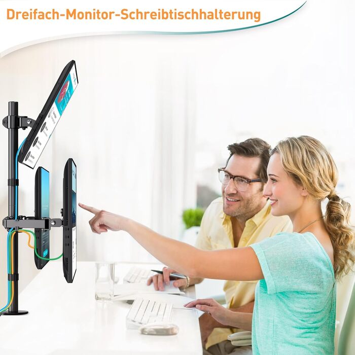 Тримач для моніторів ELIVED EV4013 на 3 монітори, 17-32 дюйми, VESA 75/100mm, регулювання висоти, 80 см