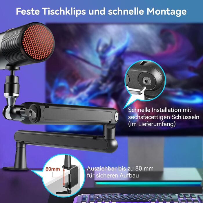 Тримач для мікрофона THRONMAX S7 Tune Low Profile - регульований, з кабелеуправлінням, для стрімінгу, подкастингу, геймінгу, сумісний з Blue Yeti, HyperX QuadCast