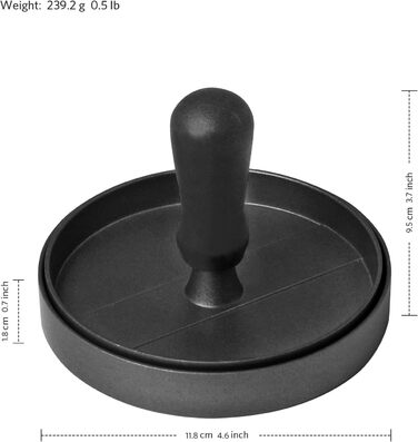 Прес для бургерів з нержавіючої сталі Burgerpresse, з ABS-ручкою, антипригарне покриття, 11,5 см, 50 листів для паті, чорний