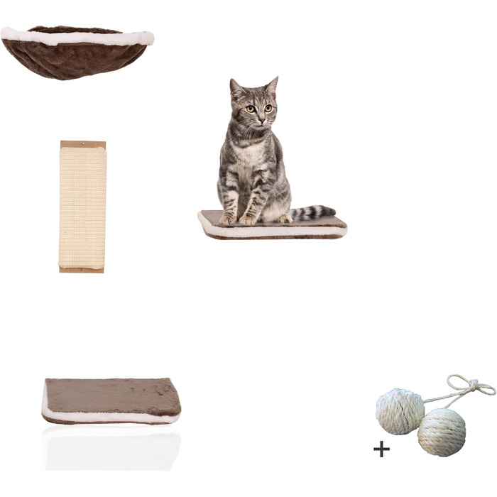 Комплект для лазіння котів Rohrschneider - стінова конструкція з гамаком та ігровими елементами, сірий