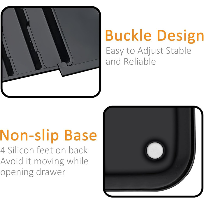 Органайзер для столових приборів в шухляду, розширюваний, чорний - Кухонний органайзер для шухляди