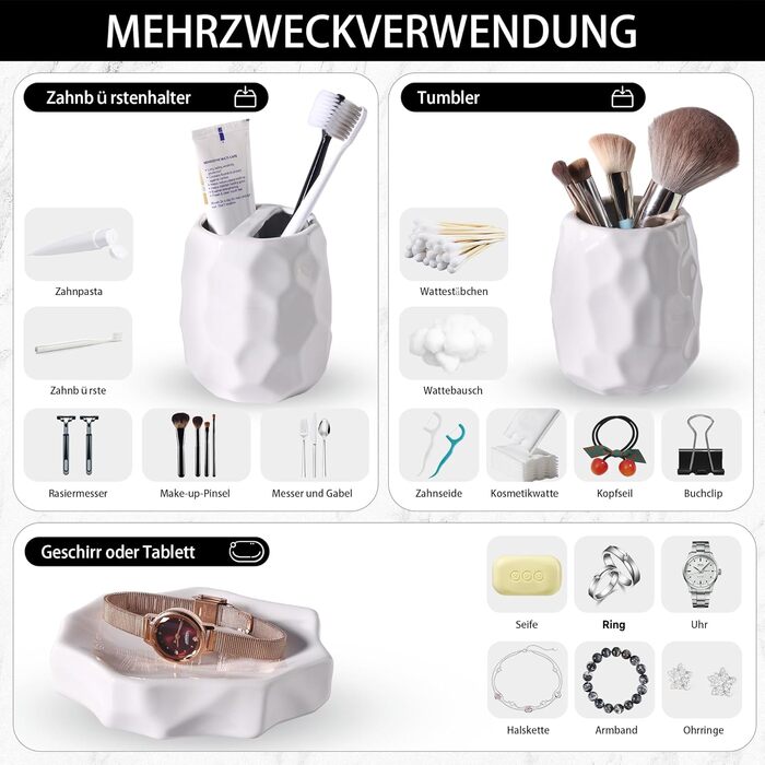 Набір аксесуарів для ванної кімнати, 4 шт: диспенсер для мила, мильниця, тримач для зубних щіток, стаканчик для зубних щіток, органайзер для ванної кімнати, сучасний дизайн (білий)