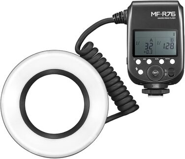 Godox MF-R76 Макро-кільцевий спалах, допоміжні лампи фокусування, незалежне регулювання яскравості, акумулятор Li-Ion, 8 адаптерних кільця для камер