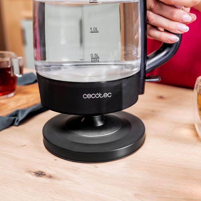 Скляний електрочайник Cecotec ThermoSense 340 Clear, 1.7 л, 2200 Вт, боросилікатне скло, LED-індикація, чорний