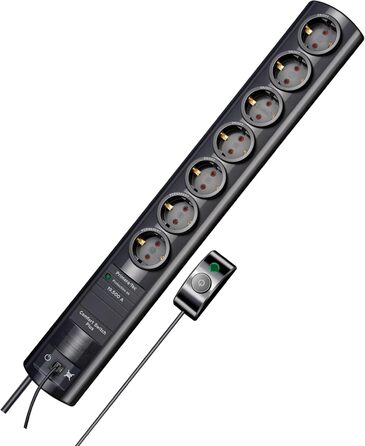 Бренненштуль Primera-Tec Comfort Switch Plus мережевий фільтр 7-портовий з захистом від перенапруги (2м кабель, вимикач та RJ-11), чорний, з ручним/ножним вимикачем