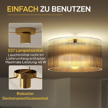HOMCOM Ceiling Light, Ceiling Fixture with E27 Socket, Round Ceiling Lighting for Bedroom Living Room Ø32 x 16.5 cm, Bulb Not Included Transparent | Aosom
