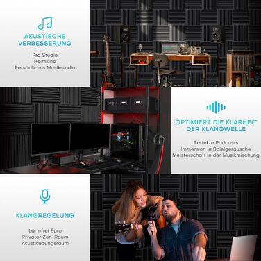 Акустичний поролон для звукоізоляції, шумопоглинаючі панелі 30х30х5 см, висока щільність, набір 48 шт для студії звукозапису та лайв-студій