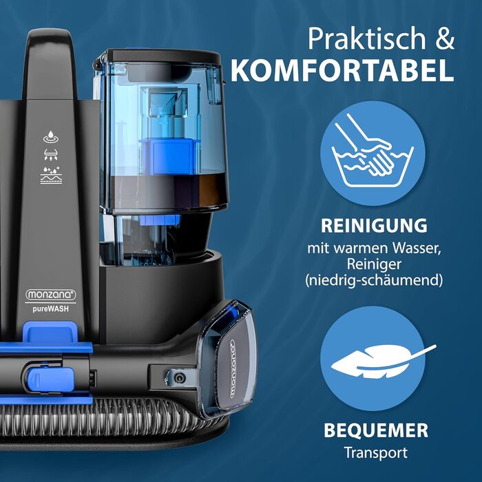 MONZANA® Апарат для чищення м'яких меблів та килимів - пилосос для миття з насадкою 2-в-1, шланг 1,2 м, радіус дії 5,5 м. Для дому