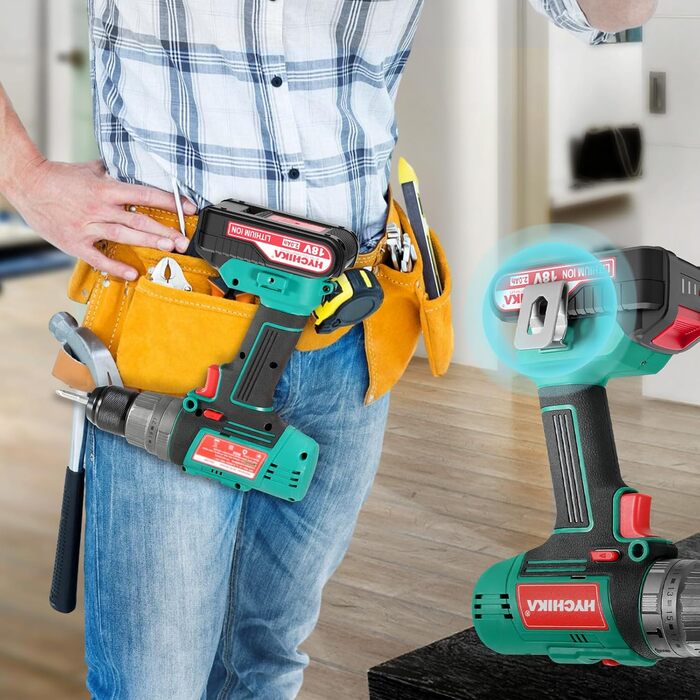 Акумуляторний шурупокрут HYCHIKA 18V, 45 Nm, 2.0 Ah, 27 предметів, 21+3 ступені, 2 швидкості, для свердління та закручування