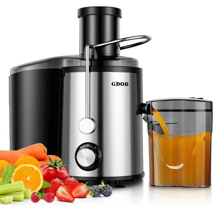 Центрифужна соковижималка GDOR 800W з широким горлом 76мм, сталева соковижималка для овочів та фруктів, 3 швидкості, BPA-free