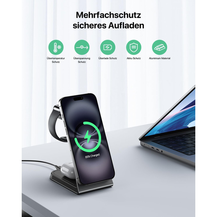 Зарядна станція 3-в-1 для Apple Watch, iPhone та AirPods Pro (індуктивна, бездротова) Сірий