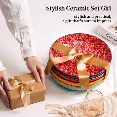 Набір глибоких тарілок DOWAN (4 шт.) Ø 25,2 см, кераміка, 1480 мл. Ідеально для супу, пасти, салату. Яскраві кольори.