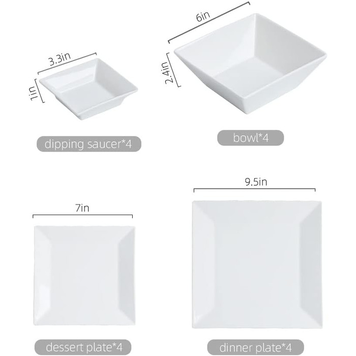 Porlien Набір посуду 24 елементи, квадратний, кремовий, для 6 осіб