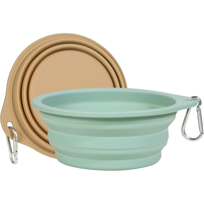 SLSON Складаний миска для собак 2 шт. - Портативна годівниця для тварин з карабіном для подорожей (зелена)