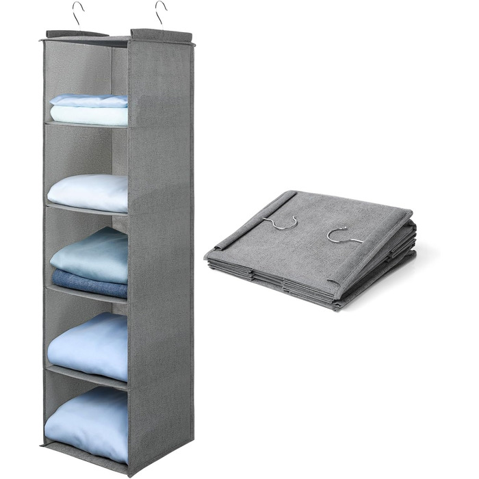 Органайзер для шафи AiQInu з 3 відділеннями, на вішалку, бамбуковий, сірий (з гачками)