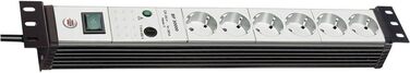 Бренненштуль Premium-Line Розподільний блок розеток 6-fach з захистом від перенапруги 60 000 A (формат 19', кабель 3м, з вимикачем, Made in Germany) чорний/сірий (струмопровідний заземлювач 30 000 A)